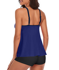 Tankini Blue Tank Top Two Piece Bathing Suits with Boyshorts