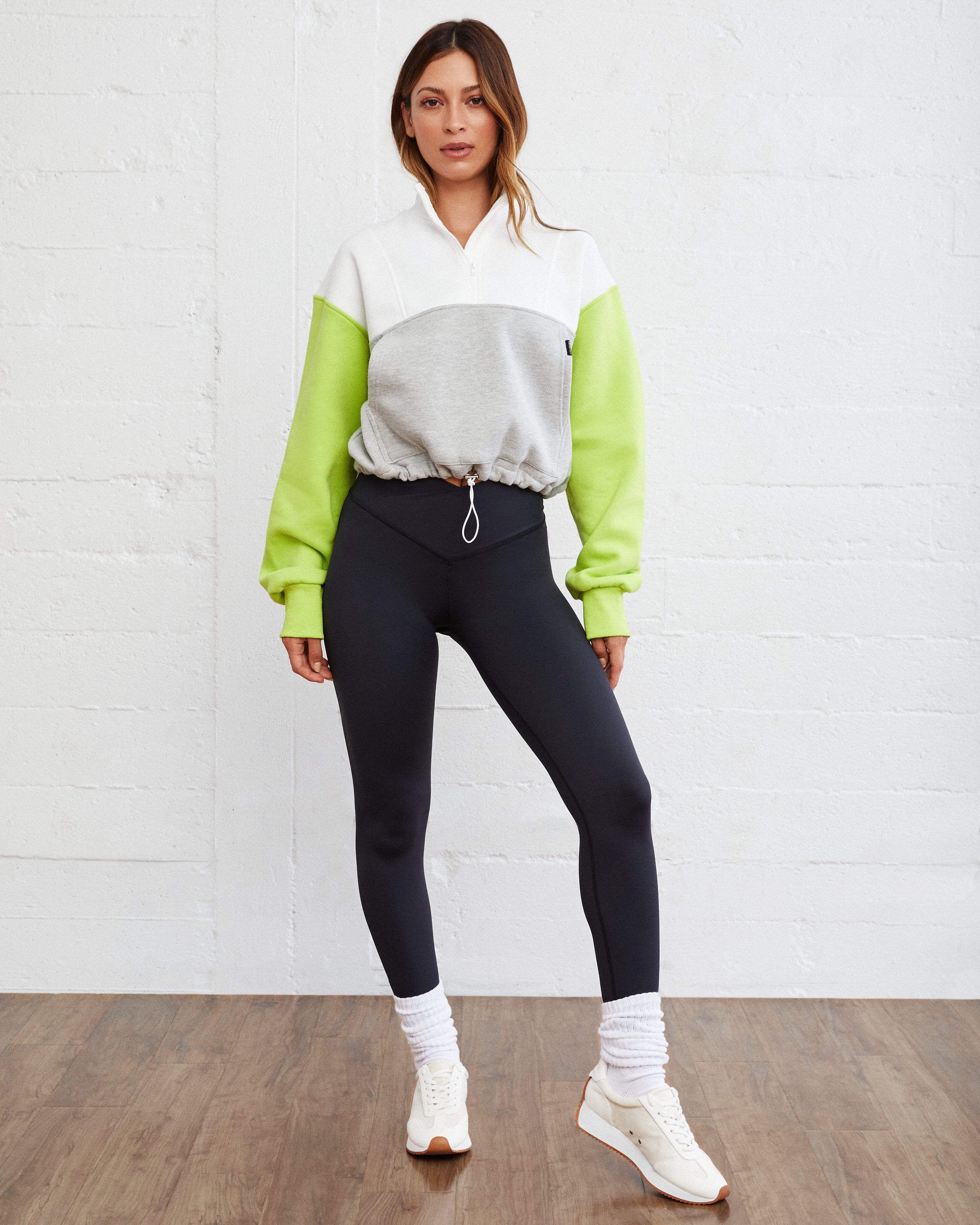 Circuit Cotton Blend Pocketed Half Zip Pullover - Neon Lime/ Heather Grey