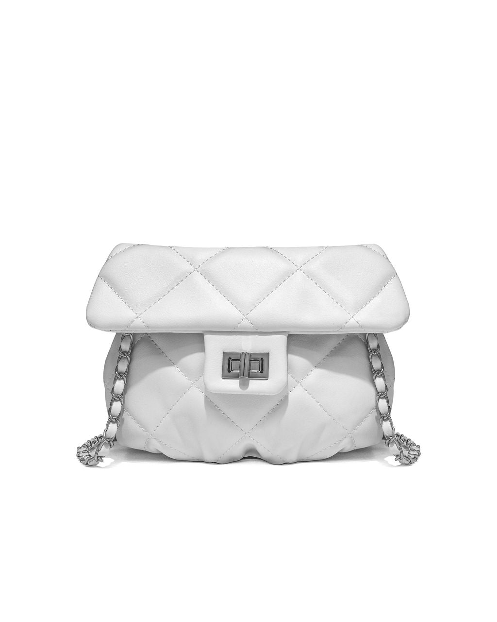 Carleen Quilted Chain Crossbody Bag - White
