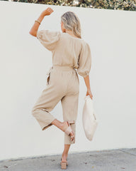Carson Cotton Pocketed Puff Sleeve Jumpsuit