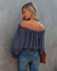Caydence Chiffon Off The Shoulder Blouse - Dusty Blue
