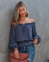 Caydence Chiffon Off The Shoulder Blouse - Dusty Blue