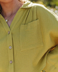 Celia Cotton Crop Button Down Top - Lemongrass