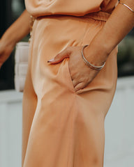 Chana Satin Pocketed High Rise Trousers - Orange Mist