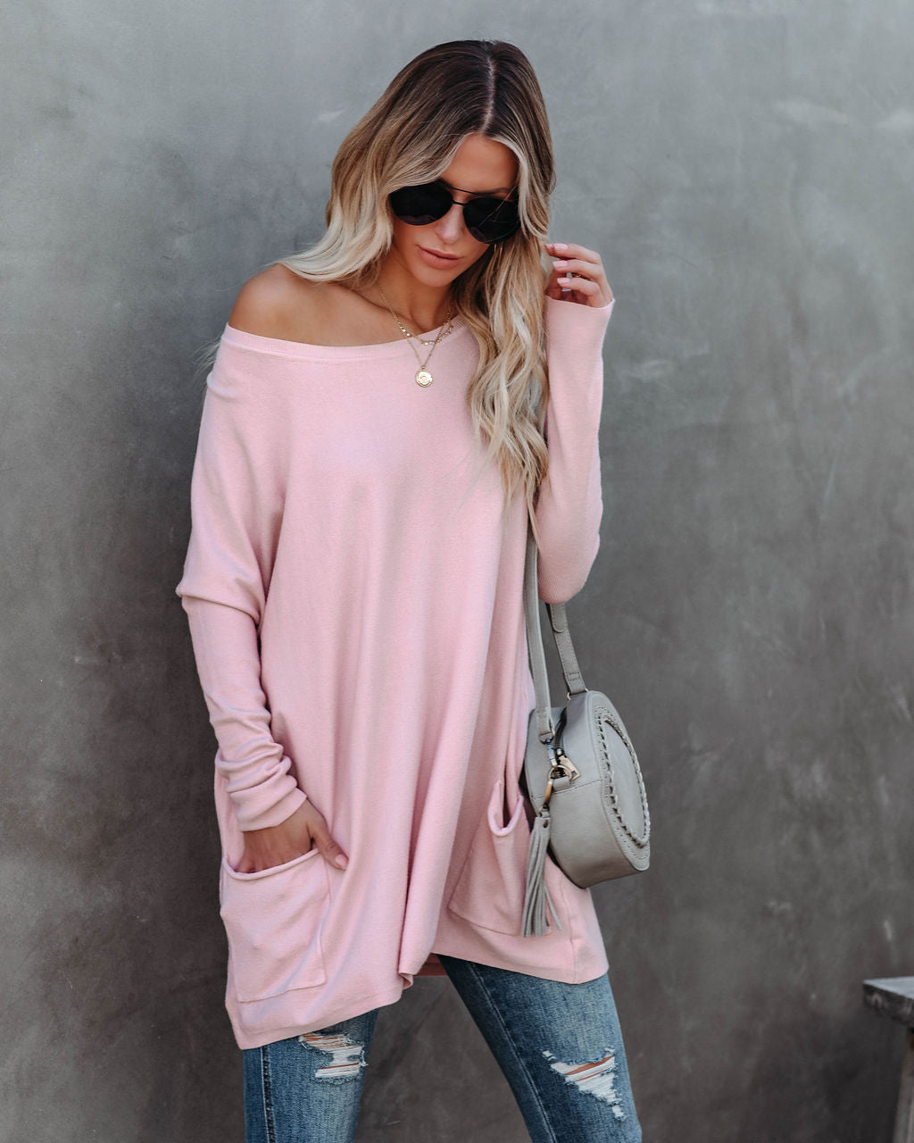 Close To You Pocketed Sweater - Dusty Pink