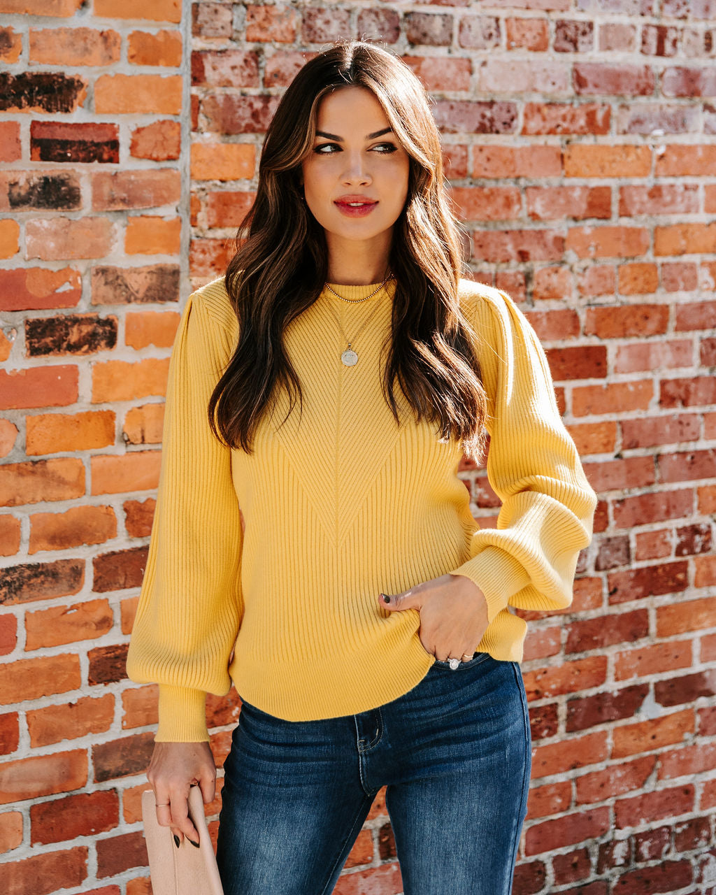 Bubble Over Ribbed Knit Sweater - Yellow