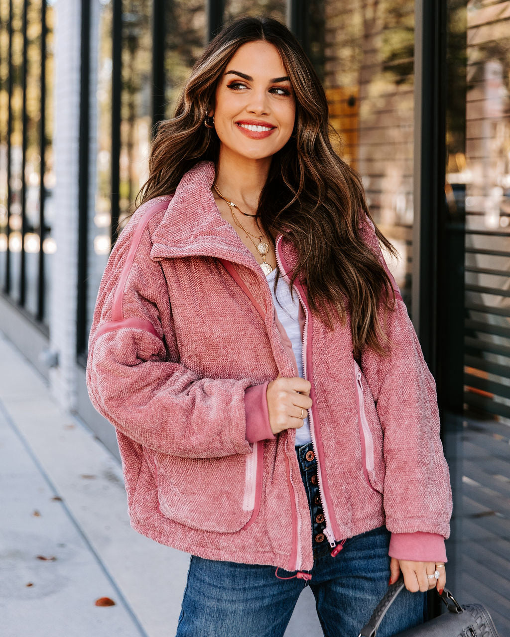 Carey Pocketed Quilted Jacket - Rose Pink