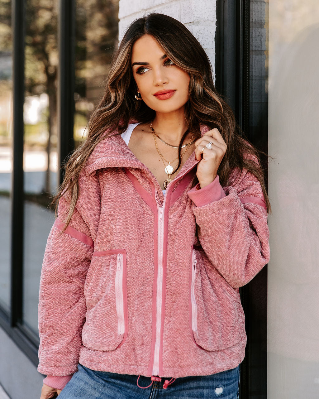 Carey Pocketed Quilted Jacket - Rose Pink