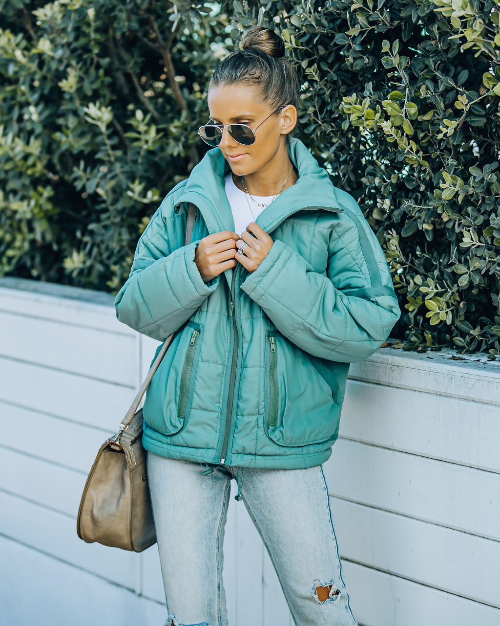 Cassian Pocketed Quilted Puffer Jacket - Seafoam