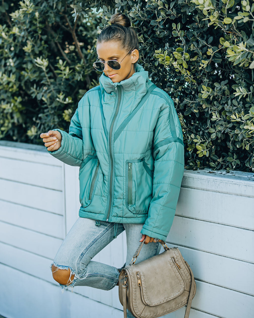 Cassian Pocketed Quilted Puffer Jacket - Seafoam