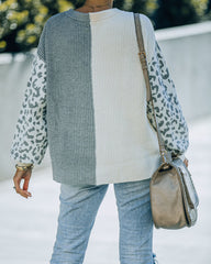 Change Of Heart Two-Tone Knit Leopard Sweater - Ivory/ Grey