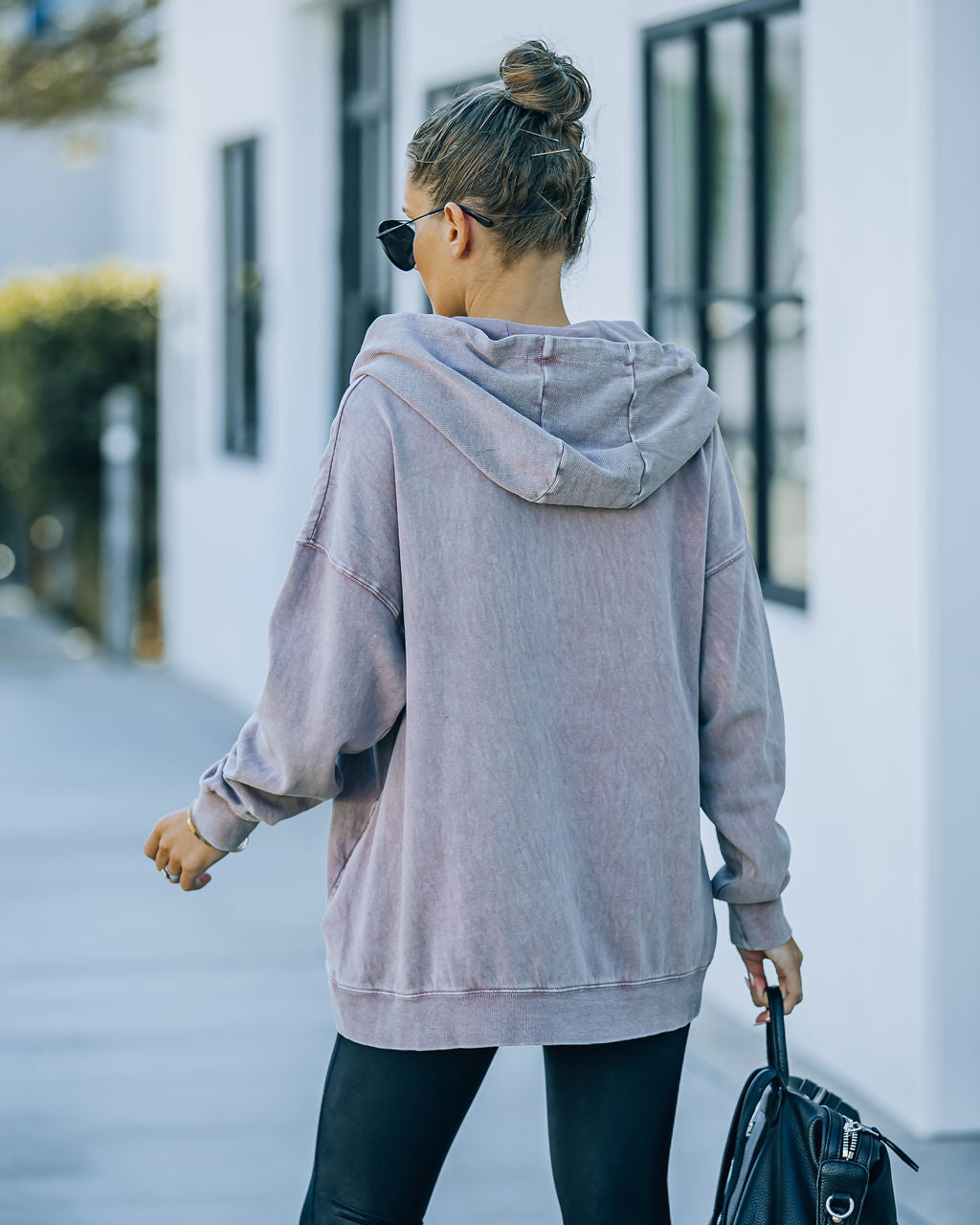 Iza Cotton Blend Pocketed Henley Hoodie - Dusty Mauve