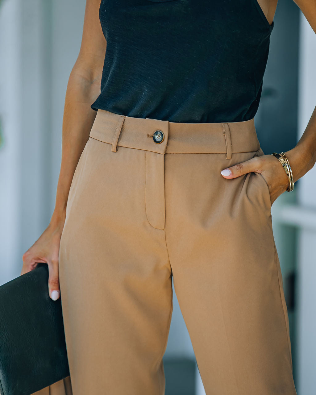 Long Shot Pocketed High Rise Trousers - Camel