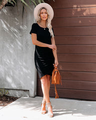 Francesca Short Sleeve Ruched Knit Dress - Black