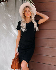 Francesca Short Sleeve Ruched Knit Dress - Black