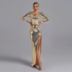 Round Neck Maxi Diamente Embellished Bodycon Dress