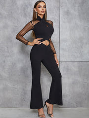 High Neck Long Sleeve Cropped Bodycon Jumpsuit