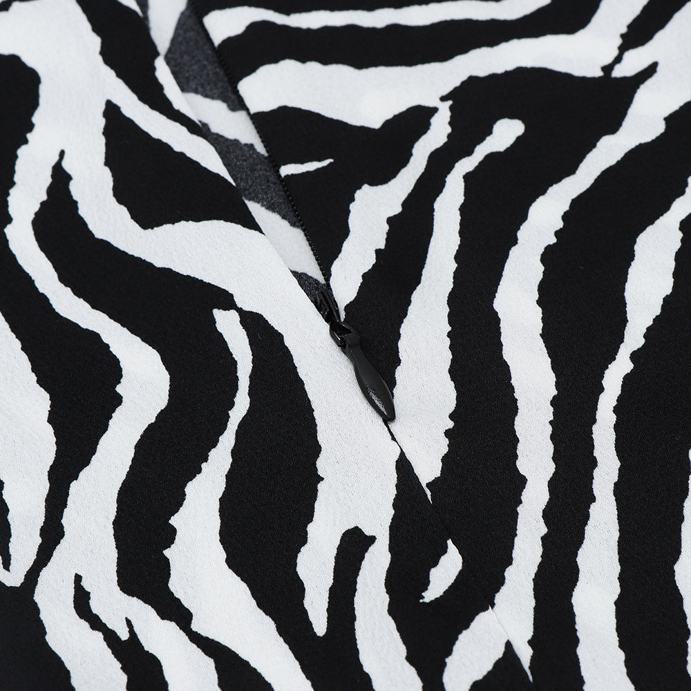Round Neck Long Sleeve Zebra Stripes Mini Bodycon Dress