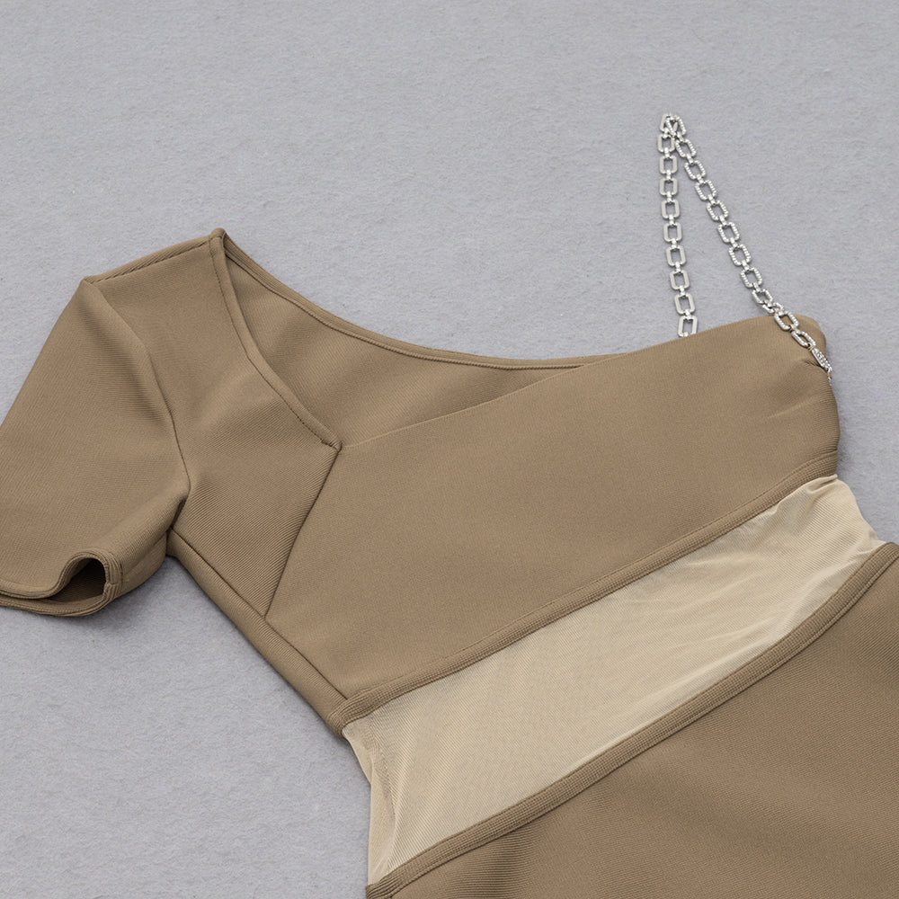 Square Collar Short Sleeve Mini Splicing Bandage Dress