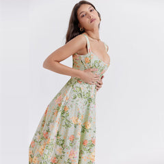 Strappy Sleeveless Floral Midi Bodycon Dress