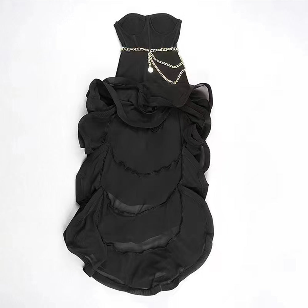 Strapless Sleeveless Maxi Frill Bandage Dress