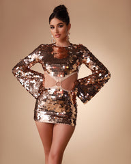 Edie Gold Sequin Cut Out Dress