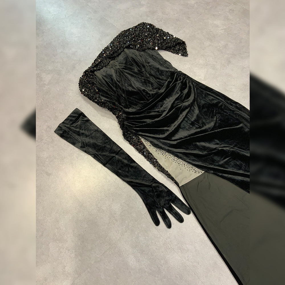 Strapless Sleeveless Maxi With Glove Bodycon Dress
