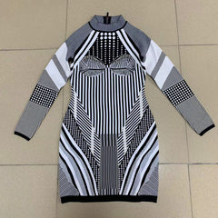 Jacquard-Knit Pattern Mini Dress