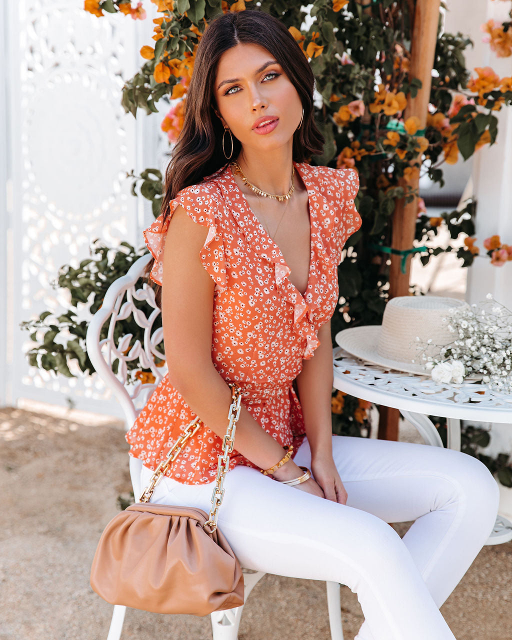 Hot Summer Nights Floral Ruffle Blouse