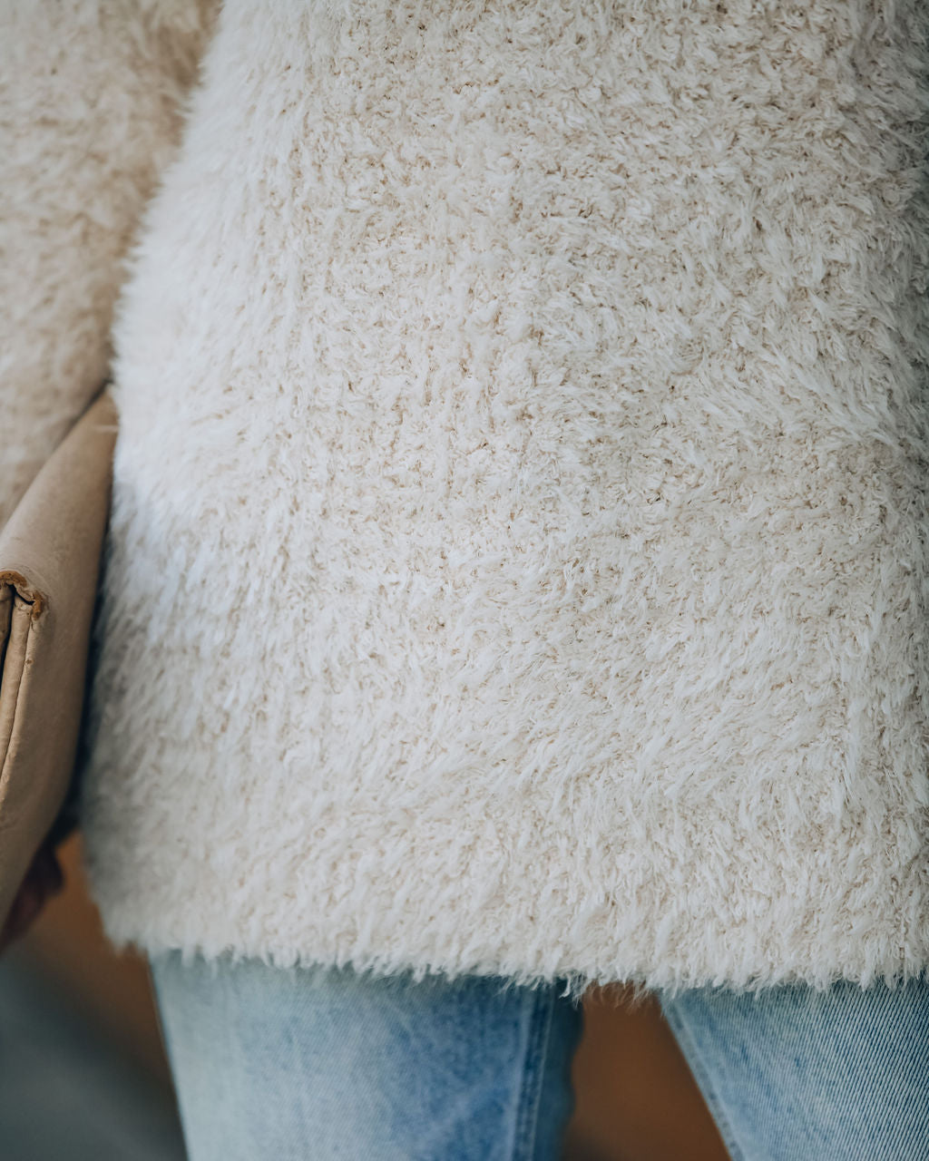 Above All Fuzzy Turtleneck Knit Sweater - Cream