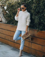Above All Fuzzy Turtleneck Knit Sweater - Cream