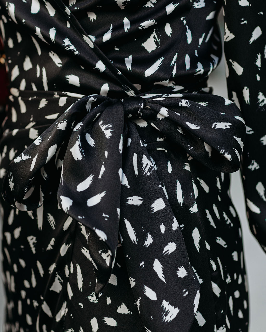 In Awe Satin Printed Wrap Midi Skirt - Black