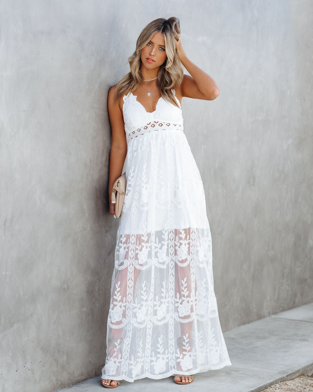Invite Tranquility Lace Maxi Dress - Ivory