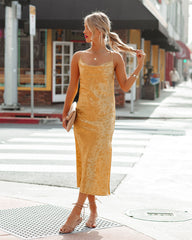 Janene Satin Cowl Neck Midi Dress - Golden Yellow