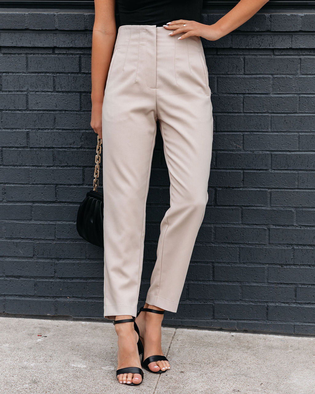 Jazlyn Pocketed High Rise Trousers - Light Taupe