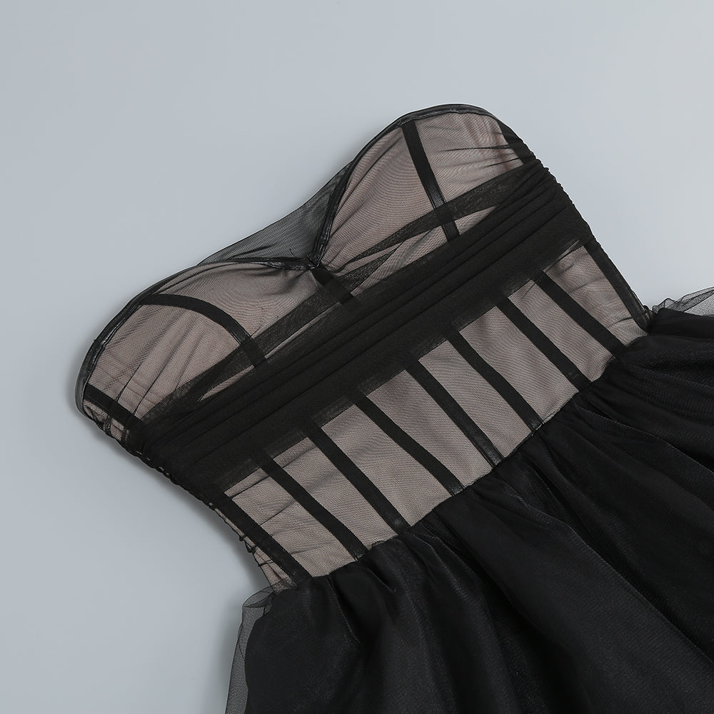 Strapless Sleeveless Striped Maxi Bodycon Dress