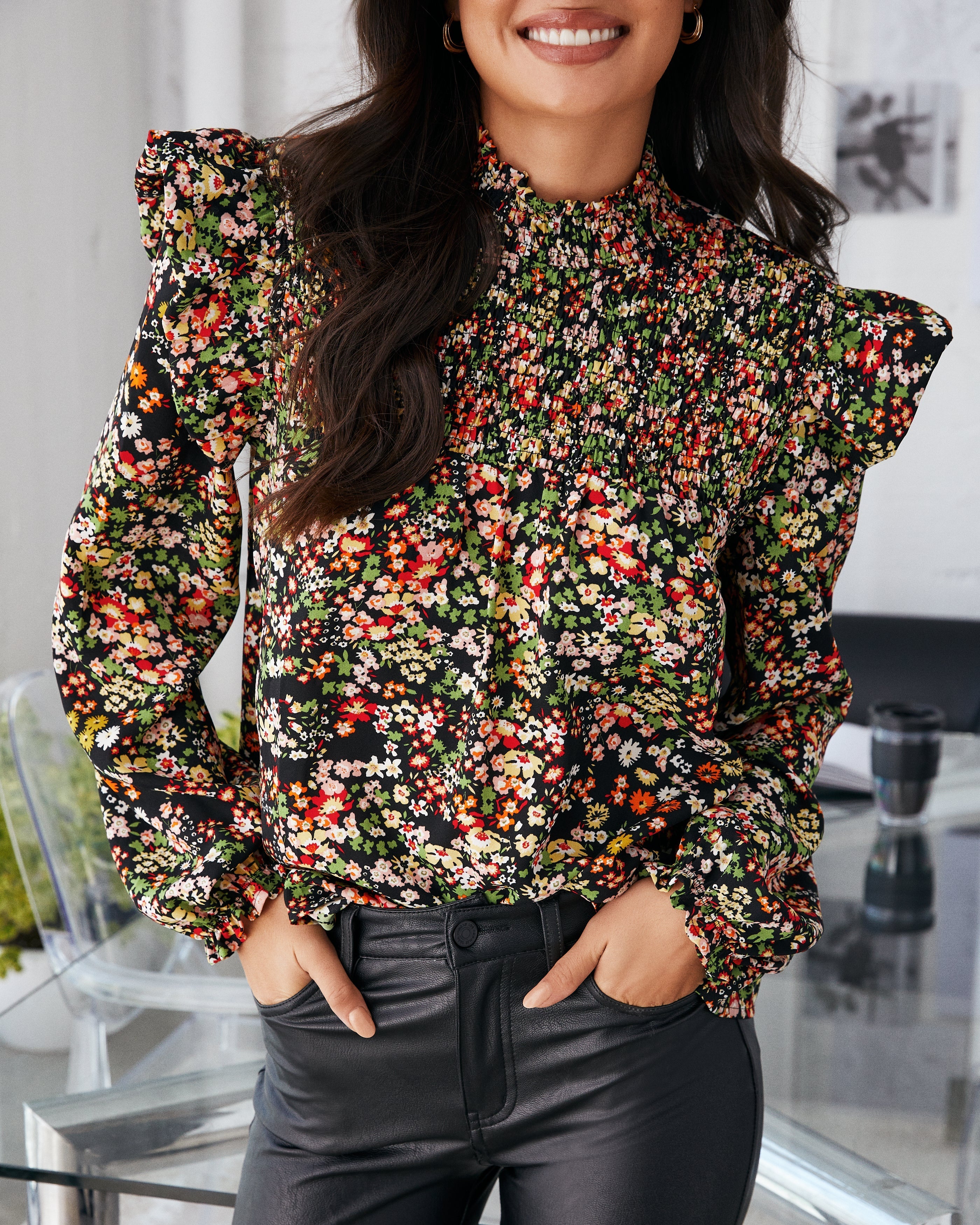 Lasting Lover Floral Smocked Ruffle Blouse