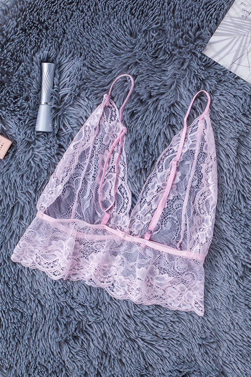 Chic Pink Floral Lace Triangle Bralette Lingerie