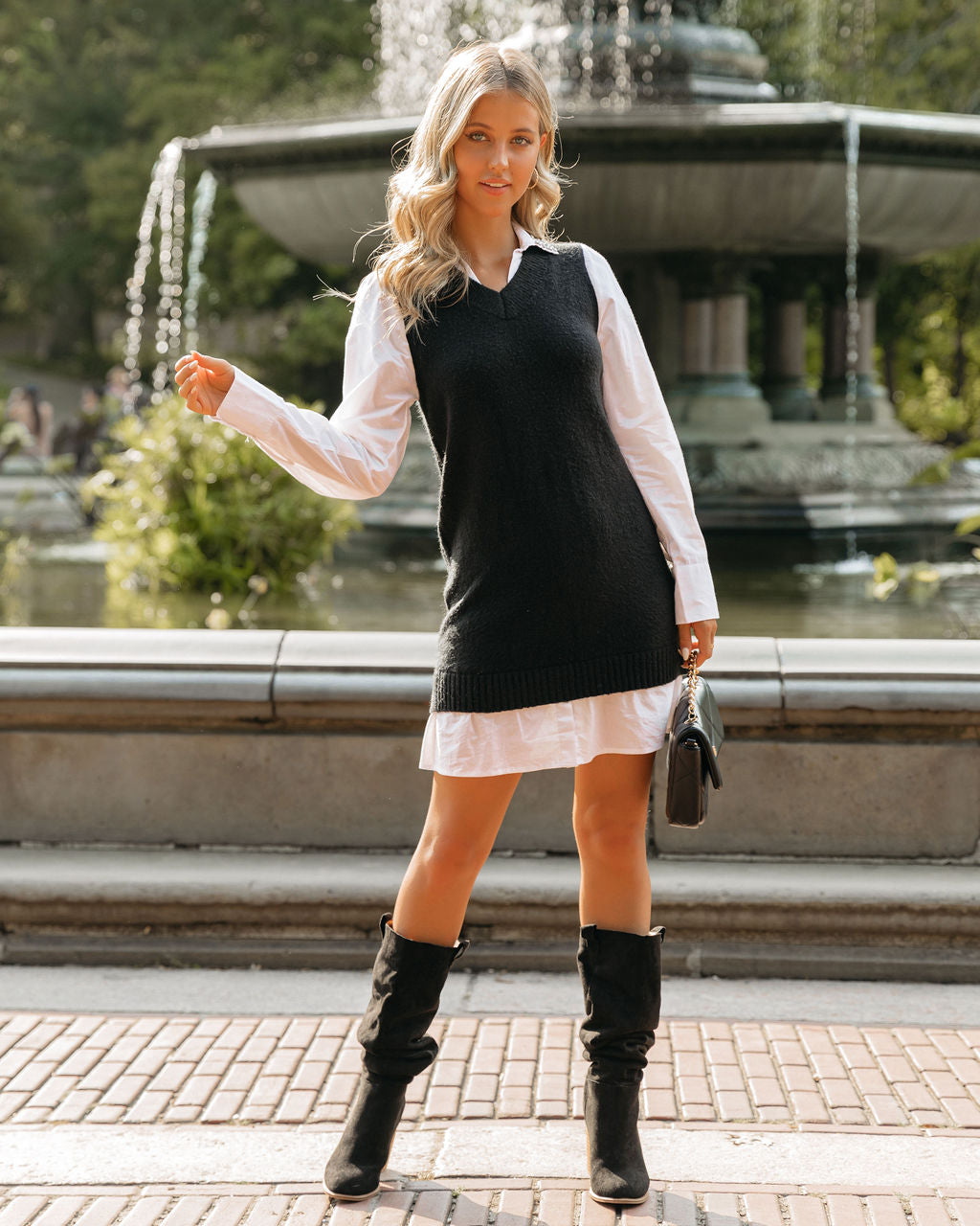 Lauretta Sweater Vest Poplin Shirt Dress