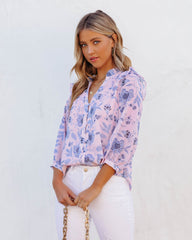 Light Of Day Floral Chiffon Button Down Blouse