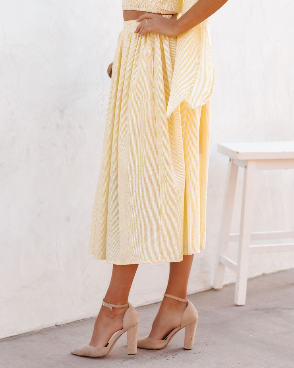 Lisa Cotton Blend Pocketed Midi Skirt - Yellow