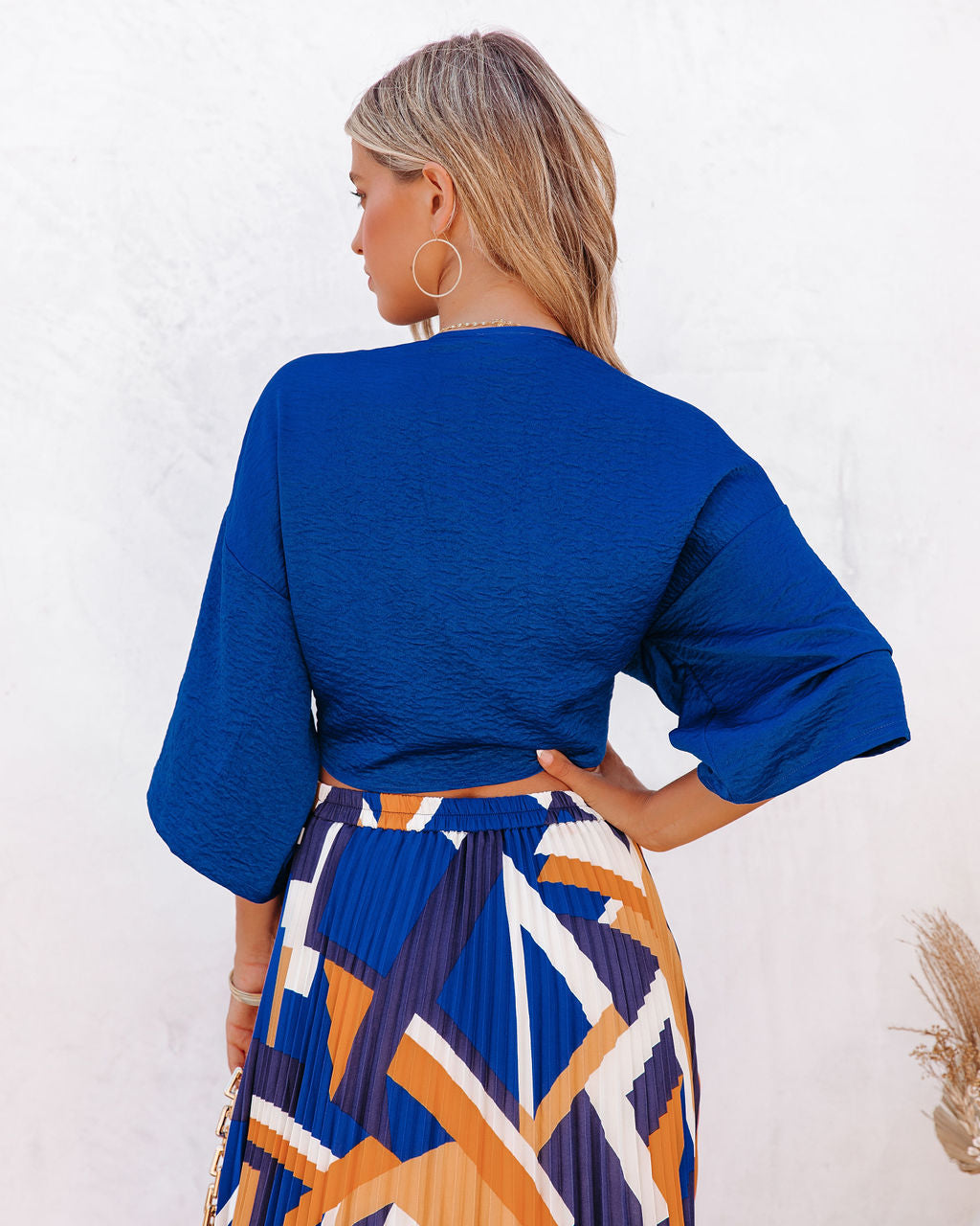 Lisandro Tie Front Kimono Crop Top - Royal Blue