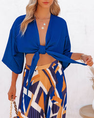 Lisandro Tie Front Kimono Crop Top - Royal Blue