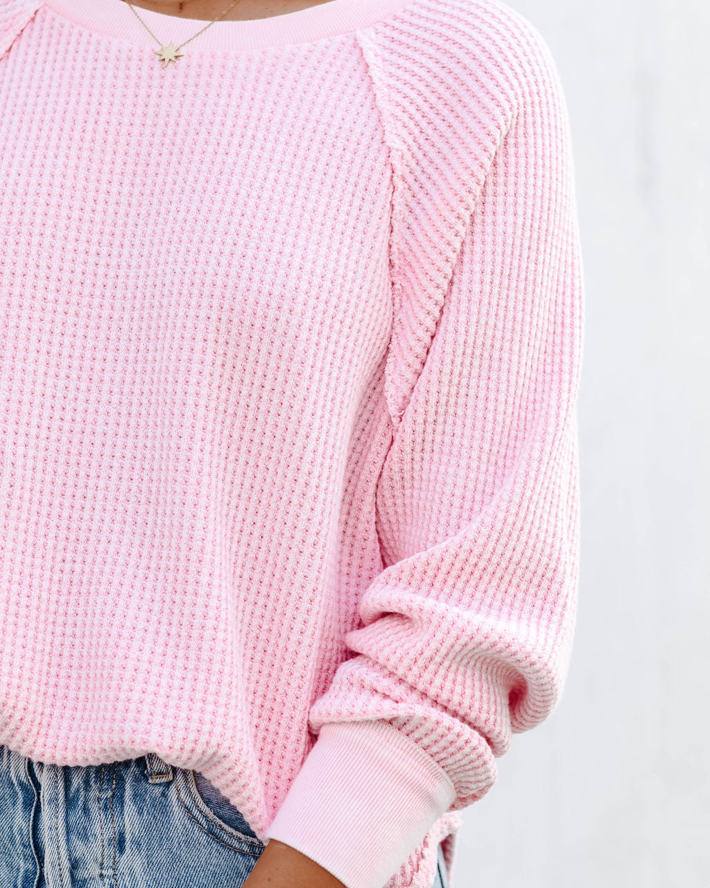 Lizabeth Cotton Thermal Knit Top - Pink