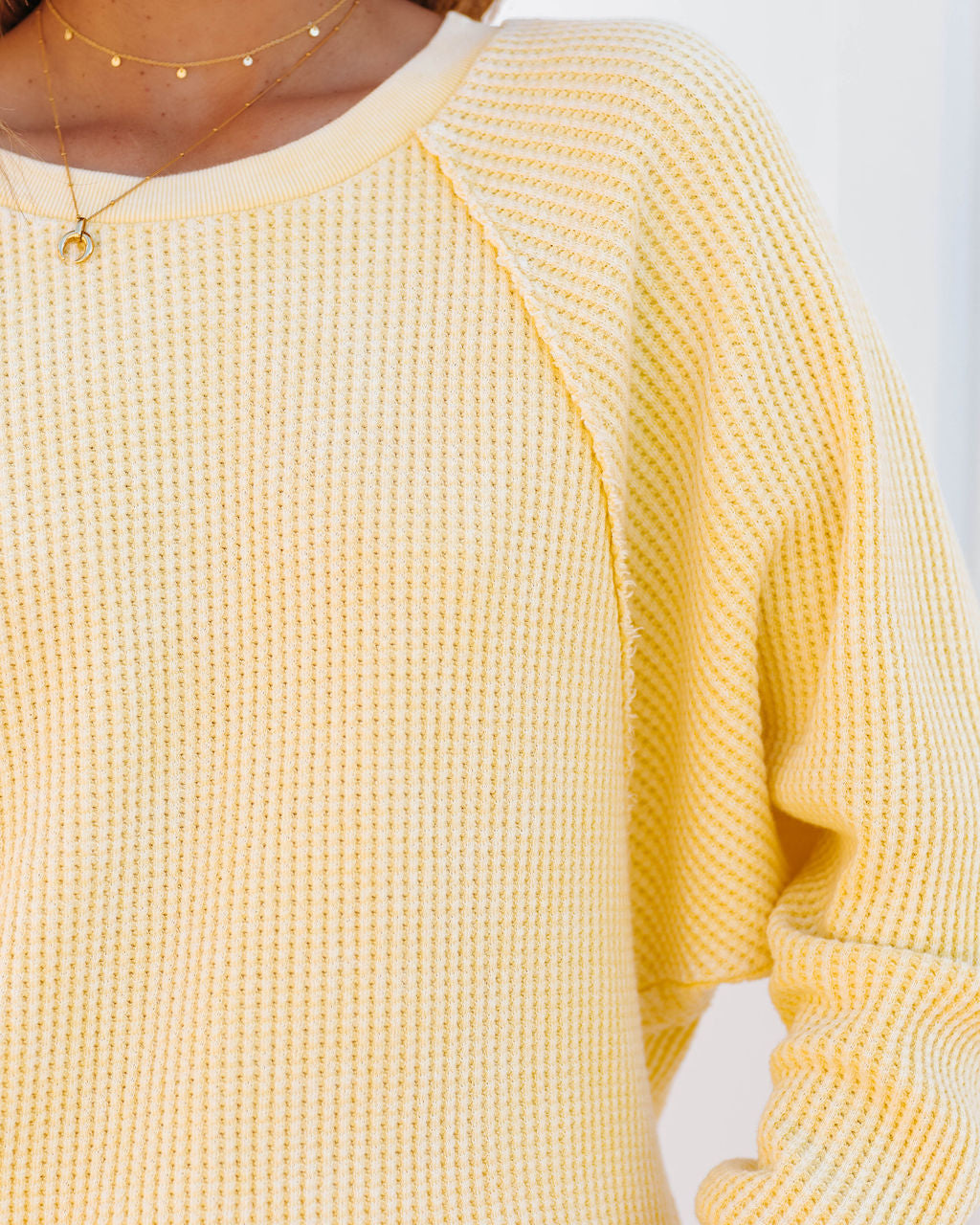Lizabeth Cotton Thermal Knit Top - Yellow