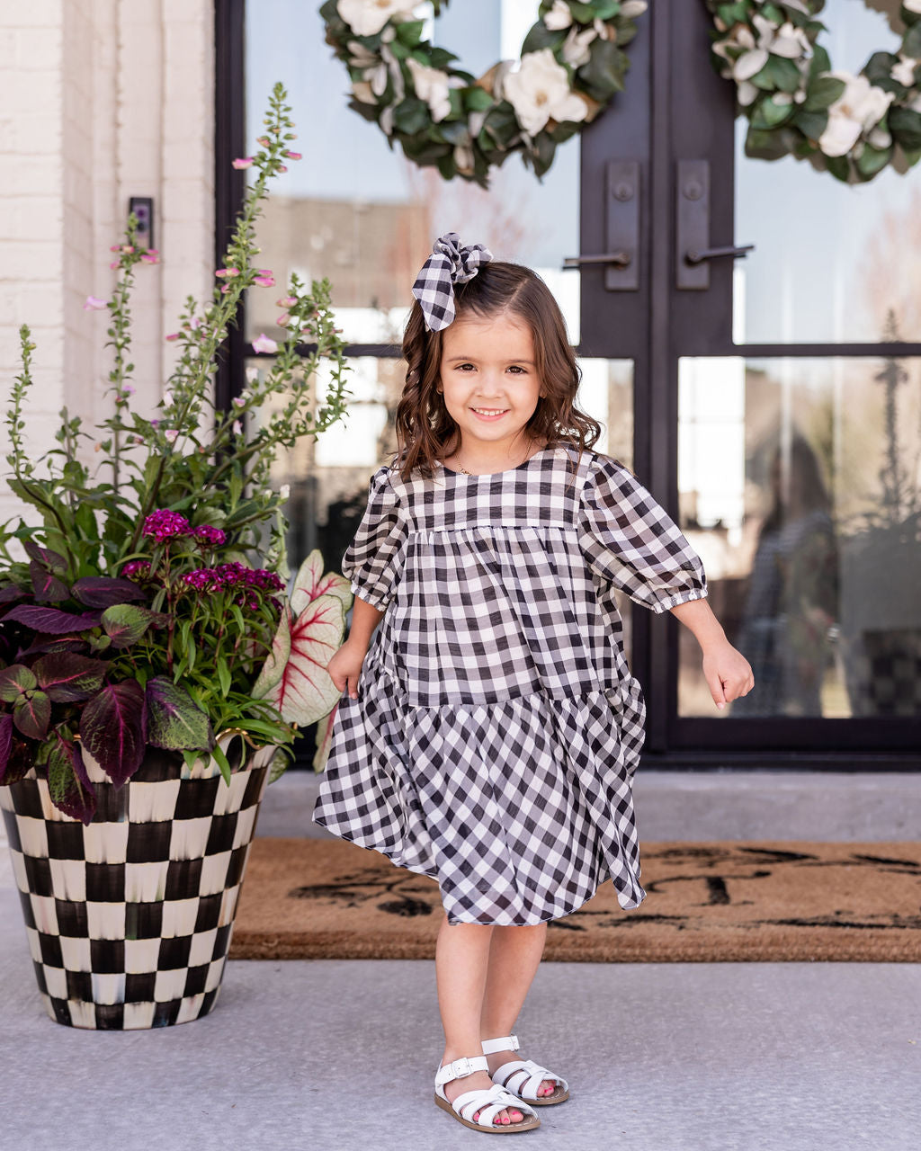 Mini - Winifred Puff Sleeve Gingham Babydoll Dress