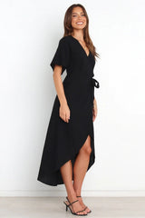 Bold Move Wrap Midi Dress - Black