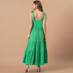 Parisa Embroidered Tiered Midi Dress - Green