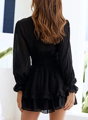 Cartwheel Lace Tiered Cutout Dress - Black