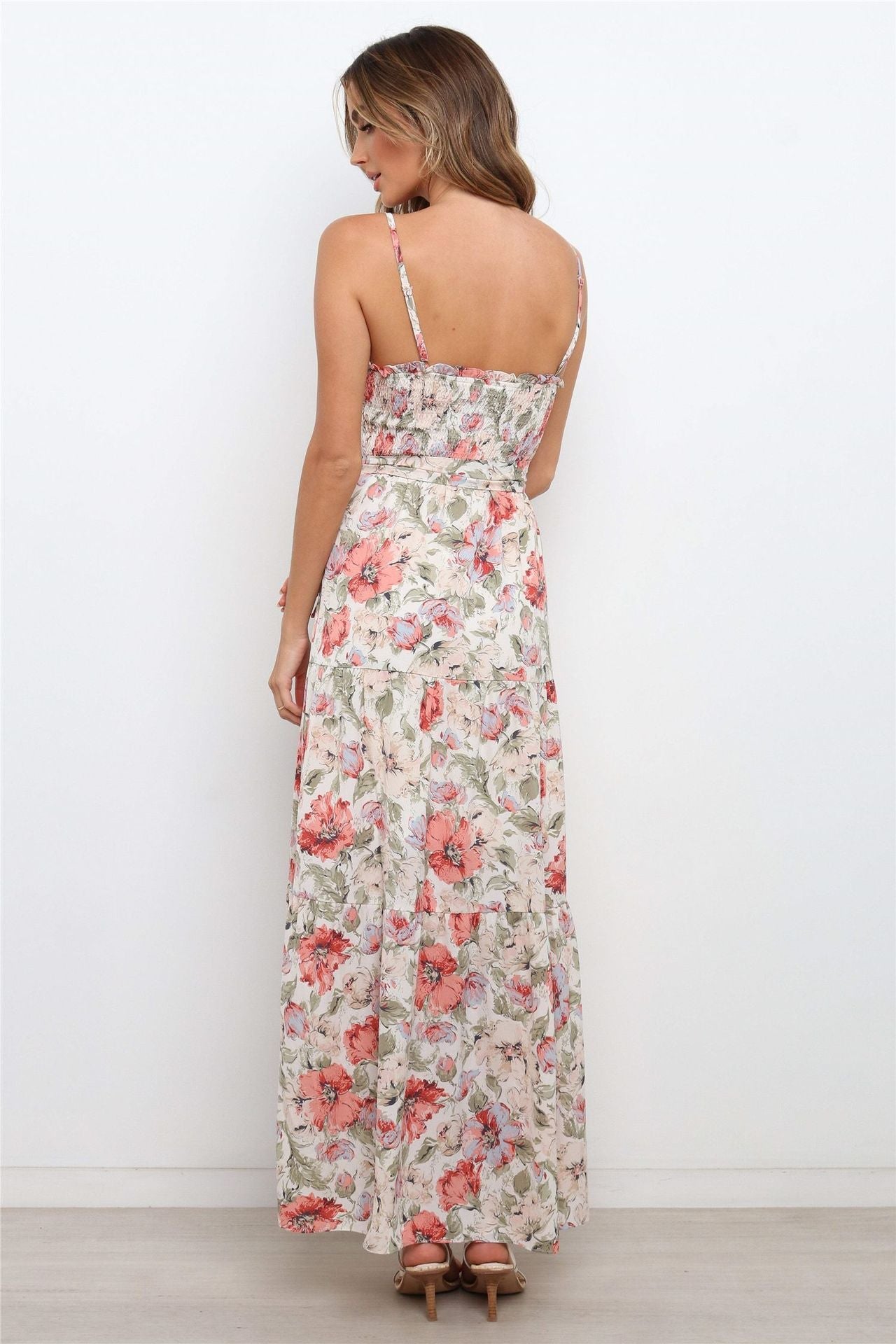 Lilyanne Floral Smocked Tie Strap Maxi Dress - Blush Multi